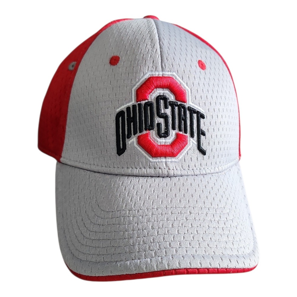 Ohio State Buckeyes NCAA Hat Grey Red Mesh L-XL OSU Block O Buckeye Leaf Cap